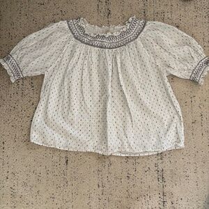 Loft Swiss Dot Smocked Short Sleeve Top Size Large‎